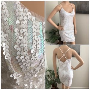Guess Sparkly White Sequin Cocktail Dress